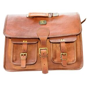 Cuero Brown Leather Messenger Bag Vintage Satchel Briefcase Green Lining